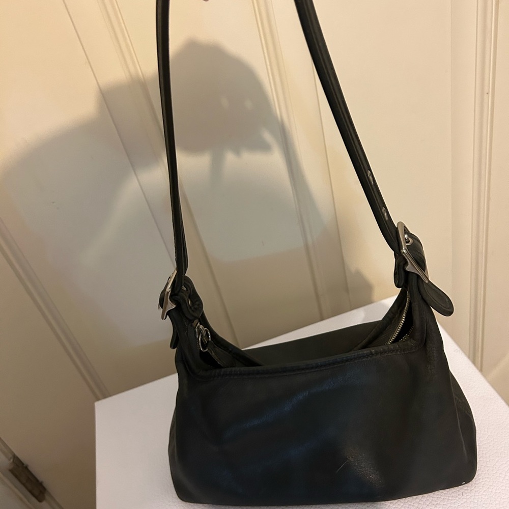 Vintage Coach dark grey leather purse, fair condition, no tears.